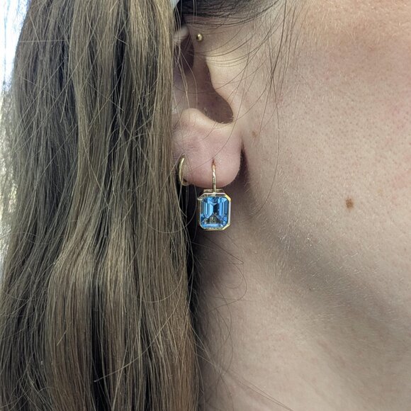 Brazilian Sky Blue Topaz Earrings in 14K Solid Gold | Fine Jewelry - Picture 3 of 8